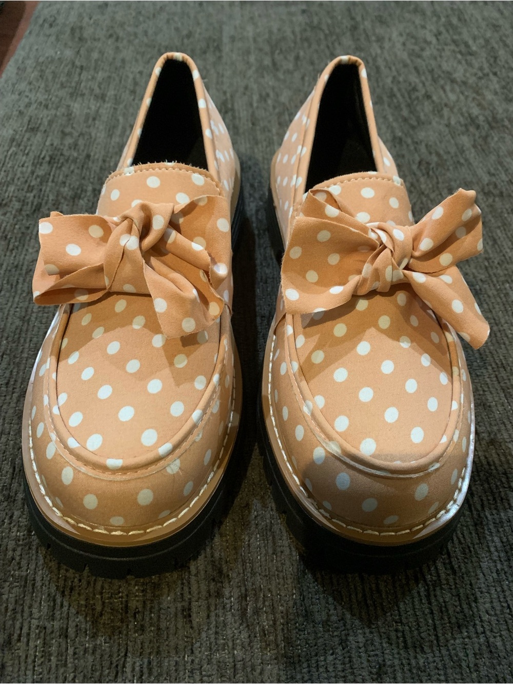 Peach and White Polka Dot Loafers